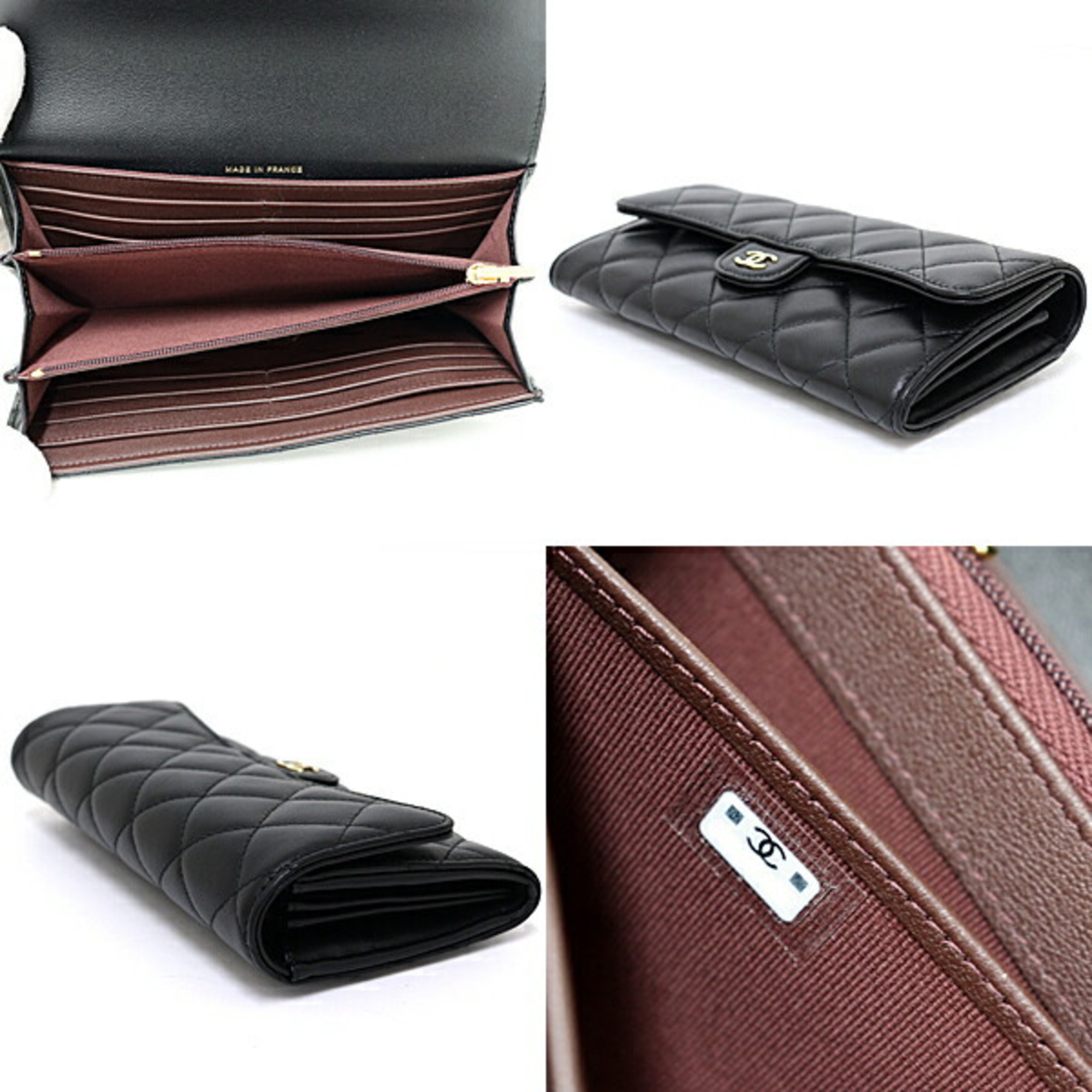 CHANEL Classic Long Flap Wallet Bi-fold Matelasse Lambskin AP0241 Black