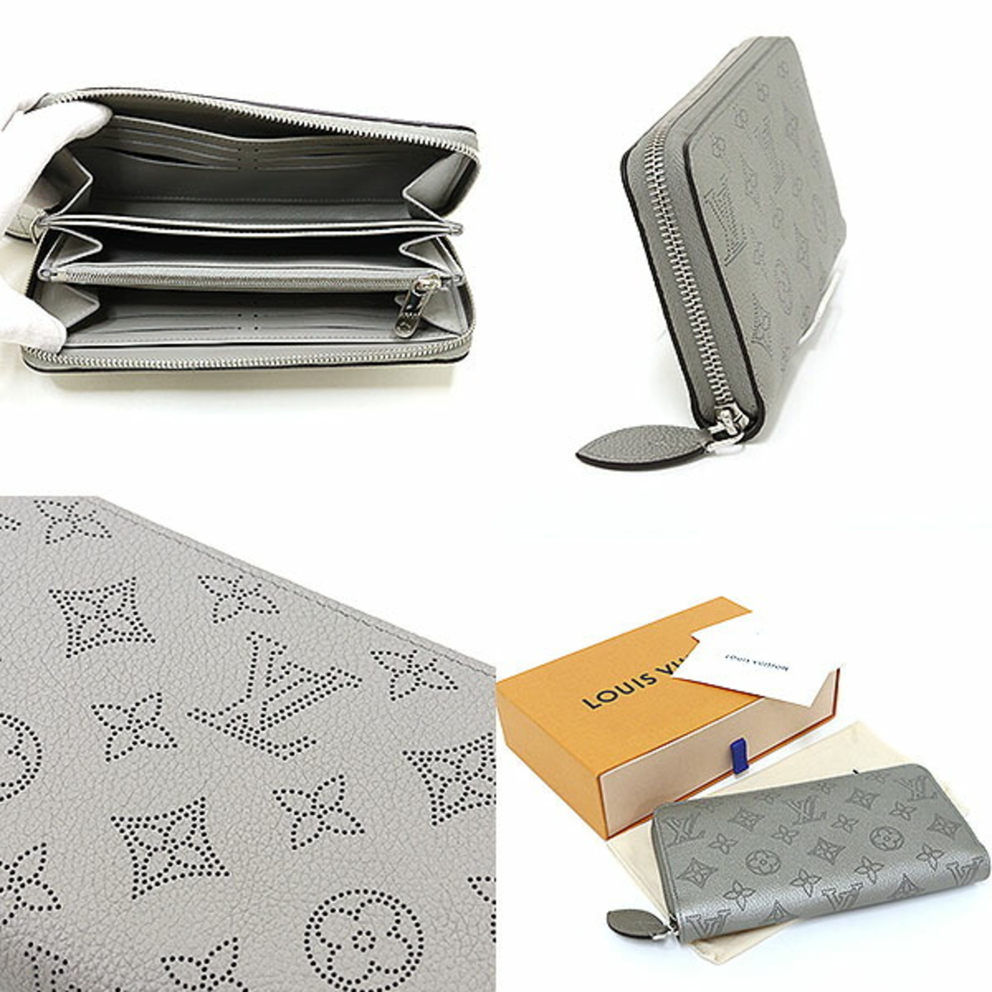 Louis Vuitton Zippy Wallet Monogram Mahina Leather Metallic Grey M81642 Long