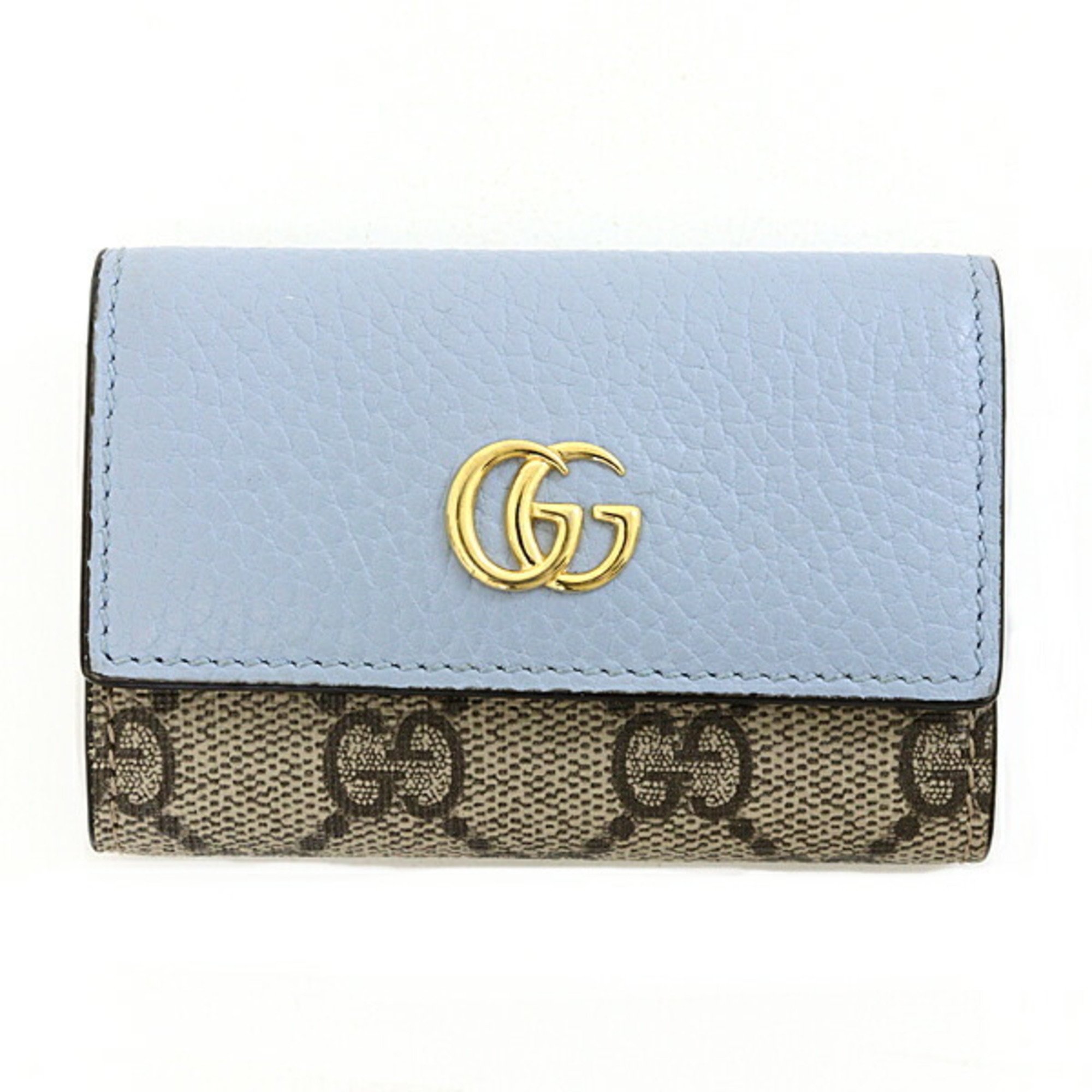 GUCCI GG Marmont Leather Key Case Supreme Canvas 456118 Light Blue Beige & Ebony