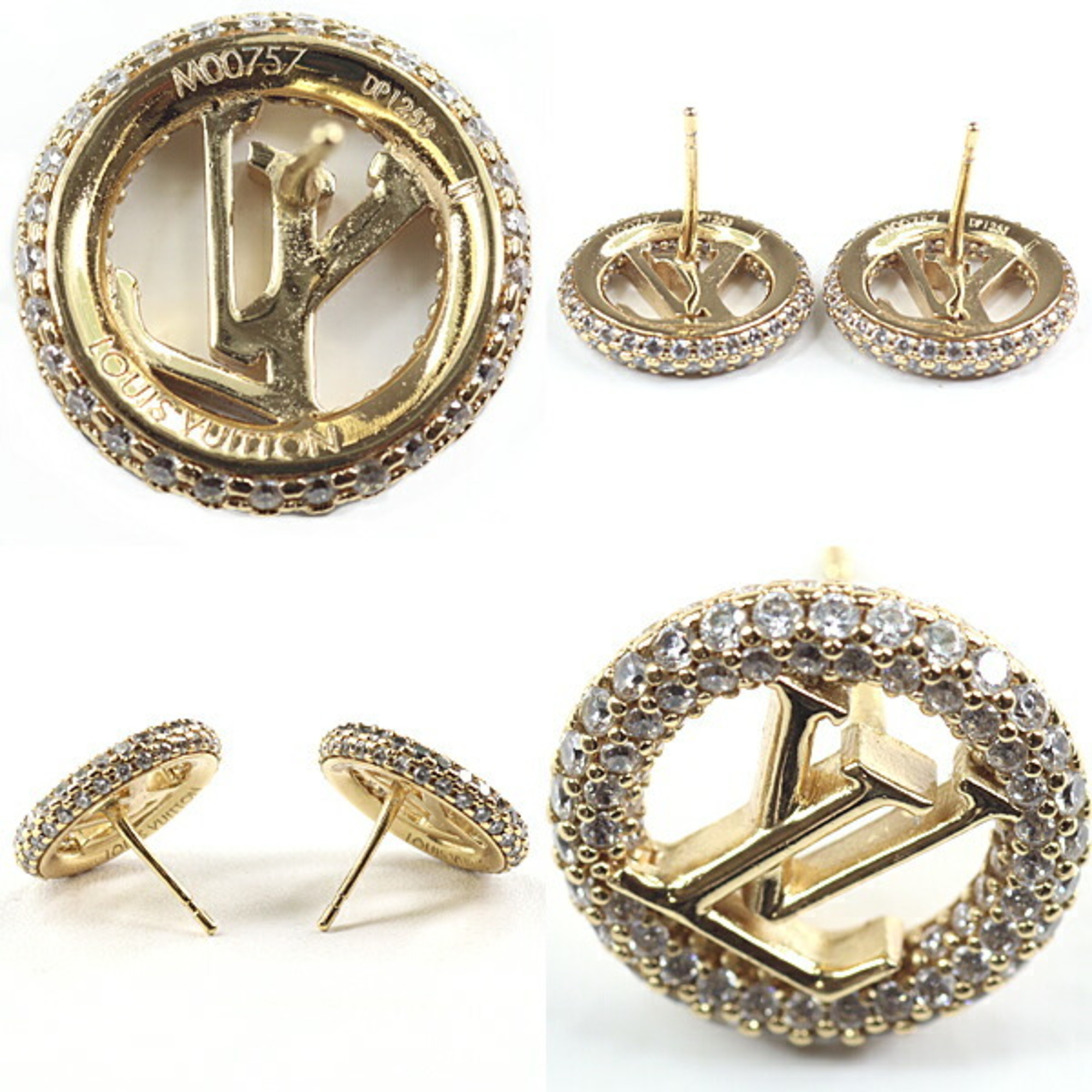 LOUIS VUITTON Earrings Louise by Night LV Circle Strass M00757 Gold