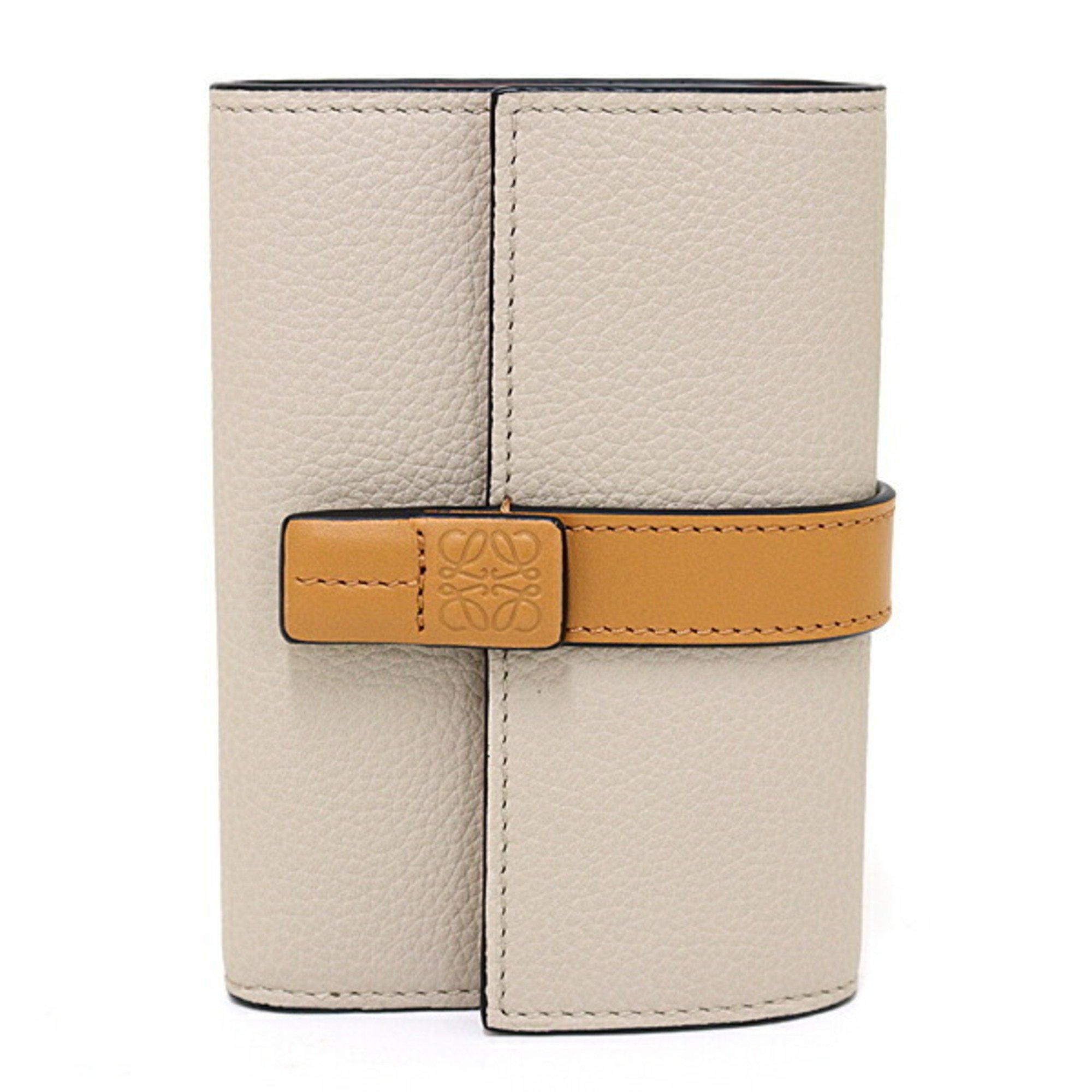 LOEWE Vertical Wallet Small Tri-fold Soft Grain Calf C660S86X01 Light Oat/Honey S