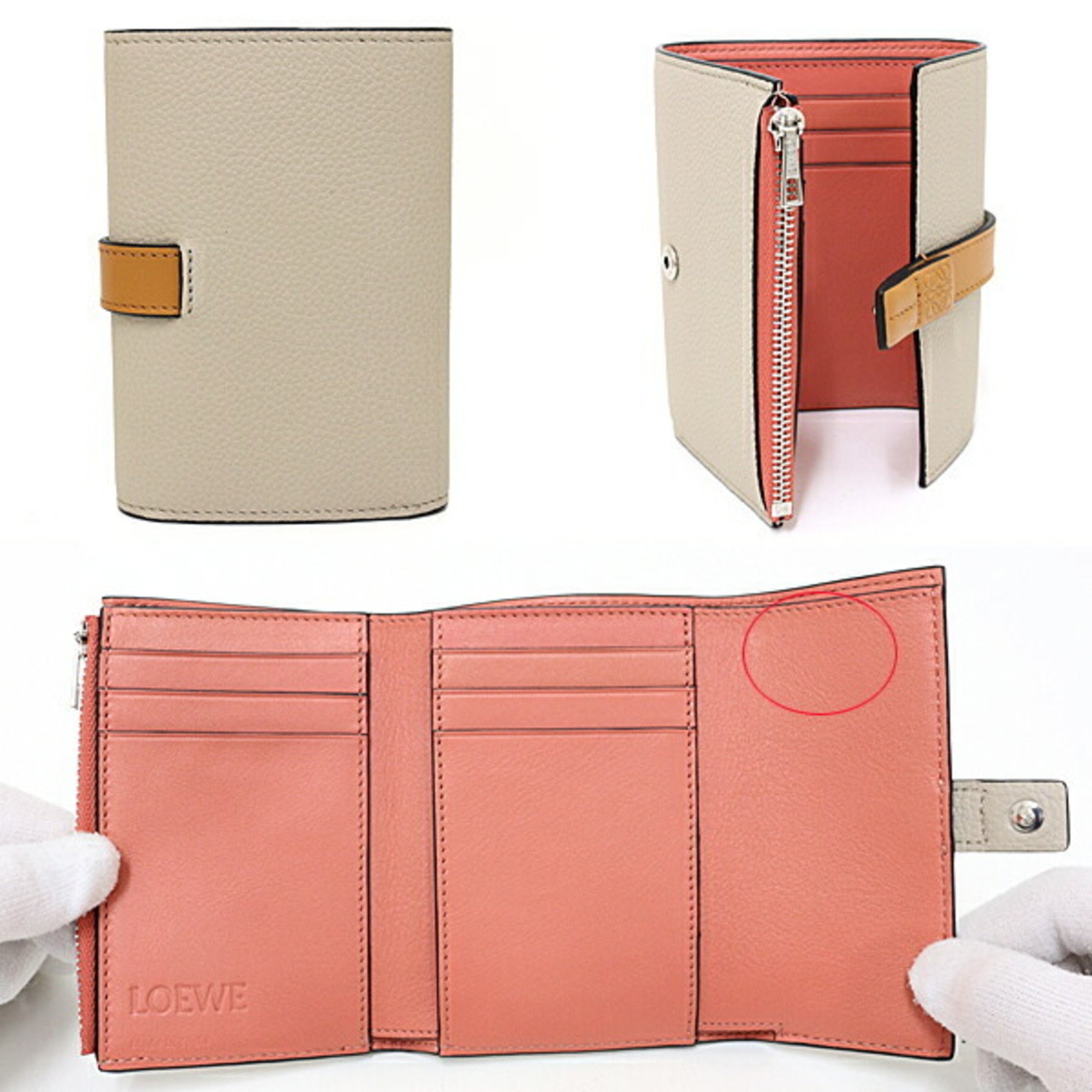 LOEWE Vertical Wallet Small Tri-fold Soft Grain Calf C660S86X01 Light Oat/Honey S