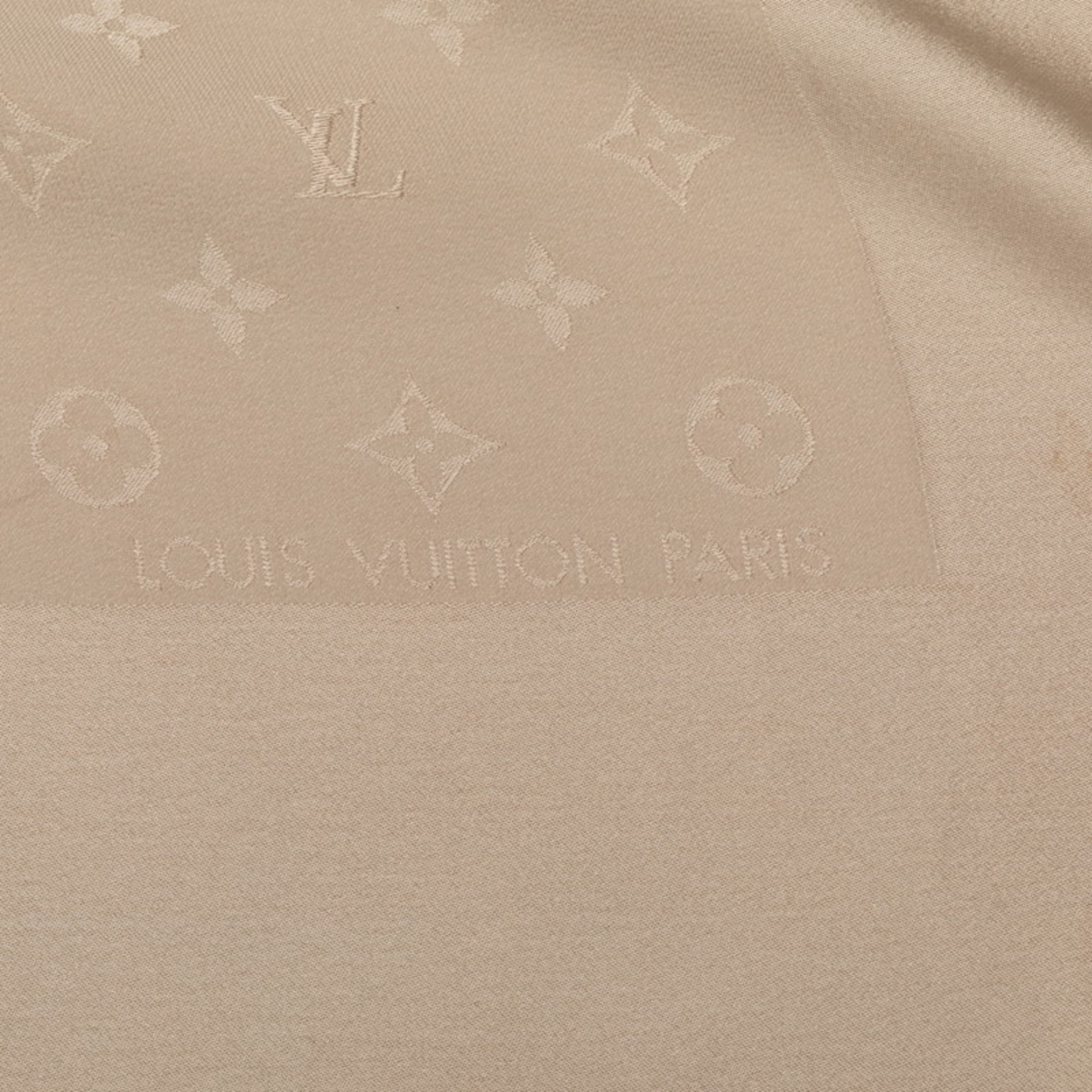 Louis Vuitton Monogram Scarf Muffler Stole Beige Gray Silk Women's LOUIS VUITTON