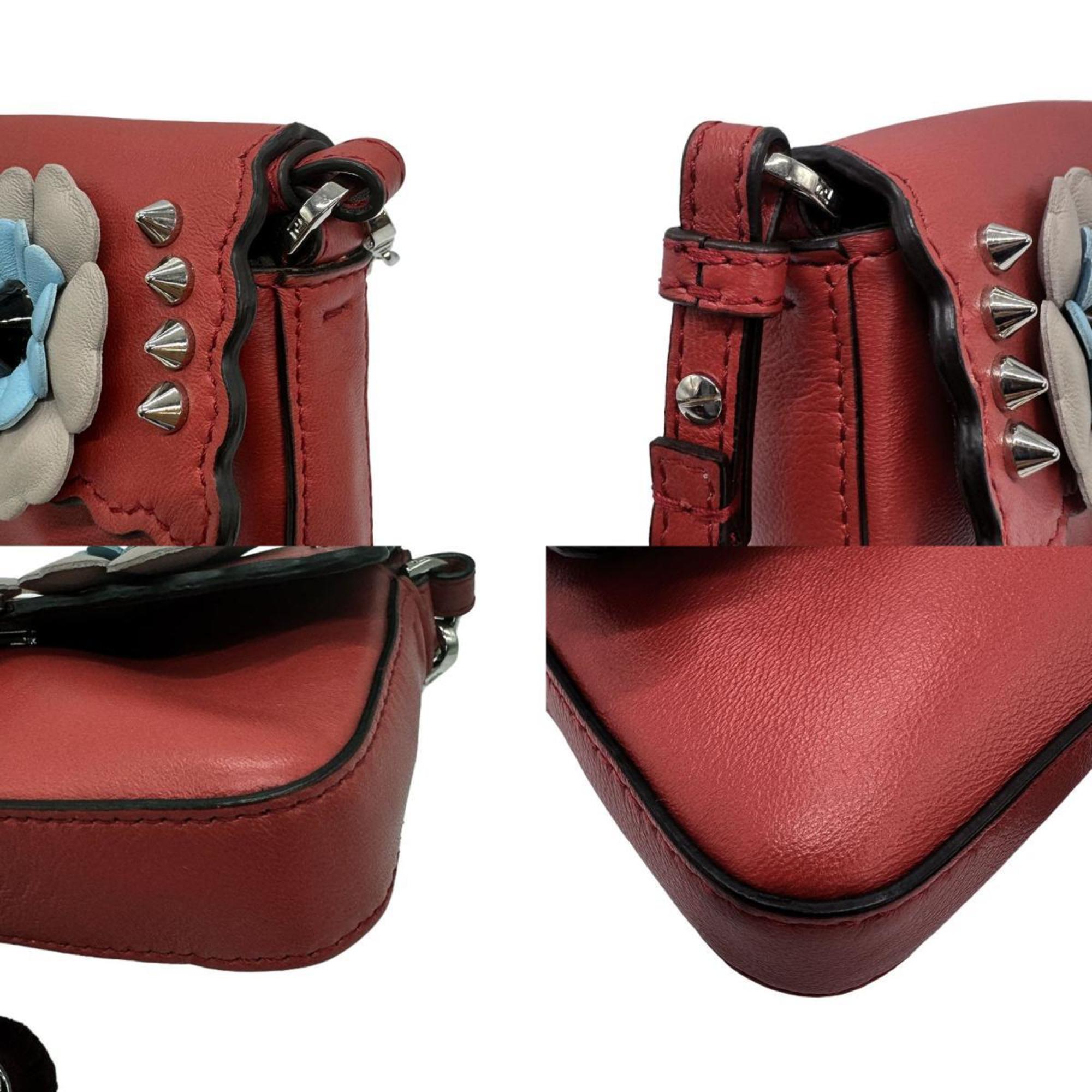 FENDI Shoulder Bag Leather Red Brown Women's 8M0354-9HN z0730