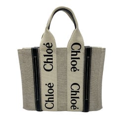 Chloé Chloe Handbag Tote Bag Woody Small Canvas/Leather Navy x Brown Women's z0643