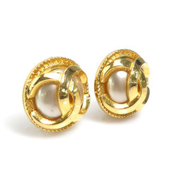 CHANEL Earrings Coco Mark Metal/Faux Pearl Gold/Off-White Women's e58599a
