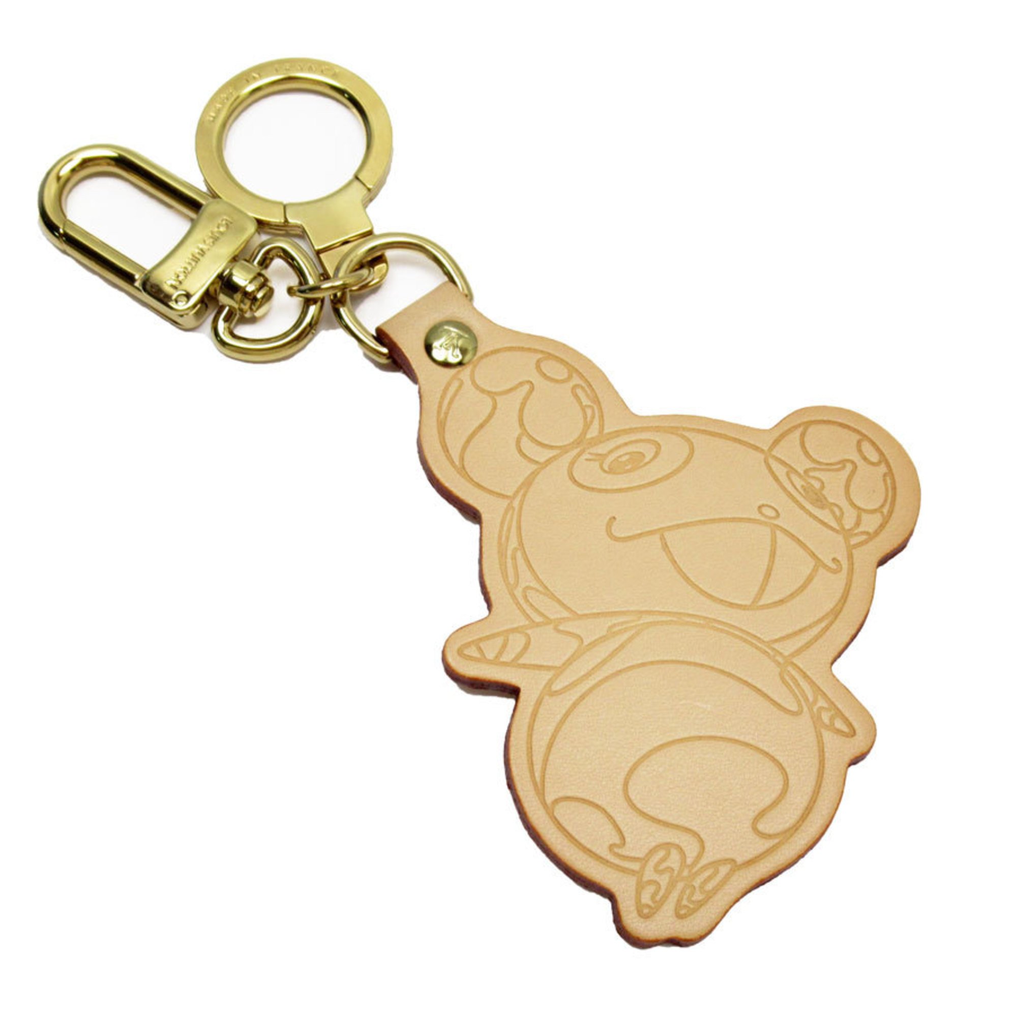 LOUIS VUITTON Charm Keyring Portocle Panda Leather/Metal Beige/Gold Unisex M62637 w0184a