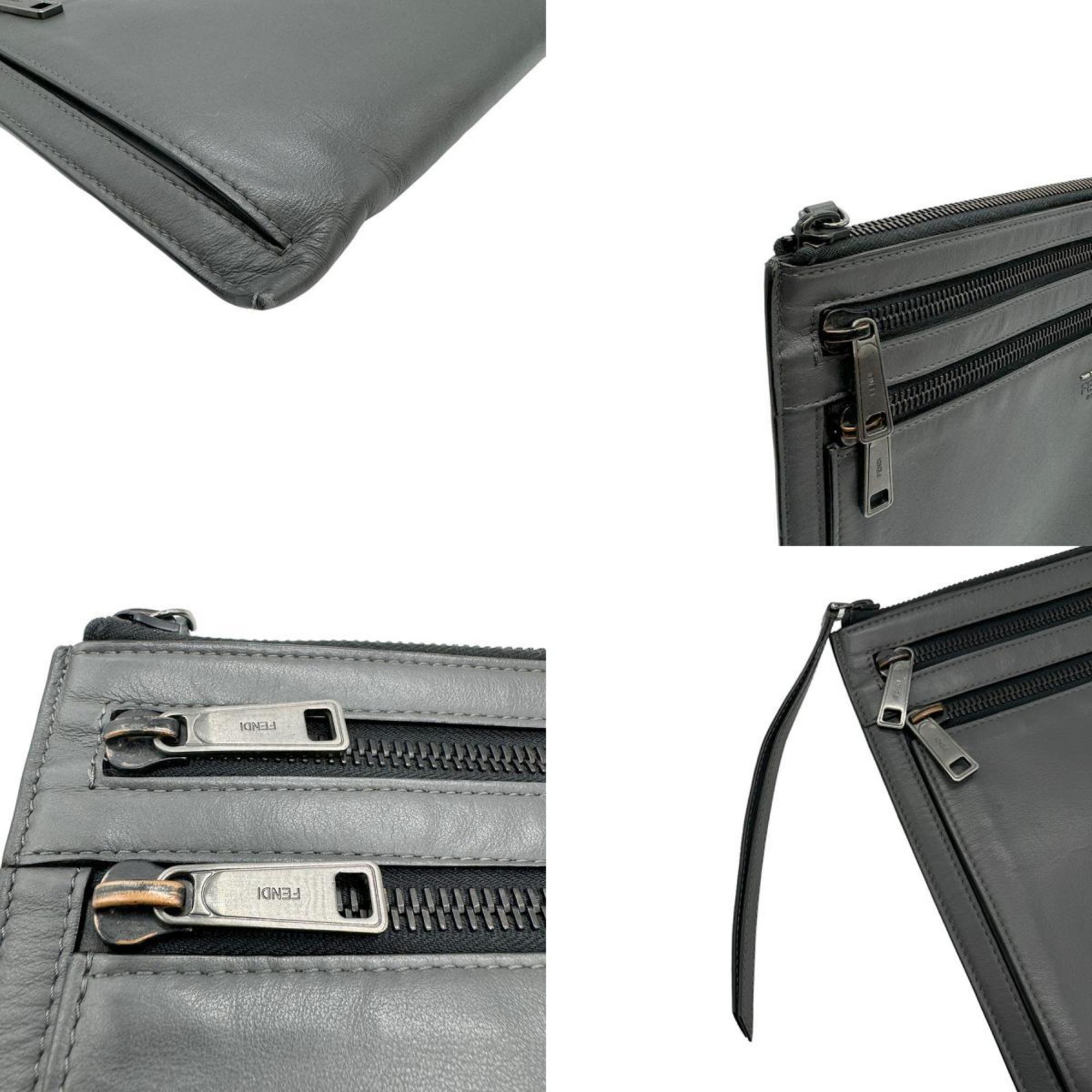 FENDI Clutch bag in leather, grey, for men, 7M0237-OEQ z0633