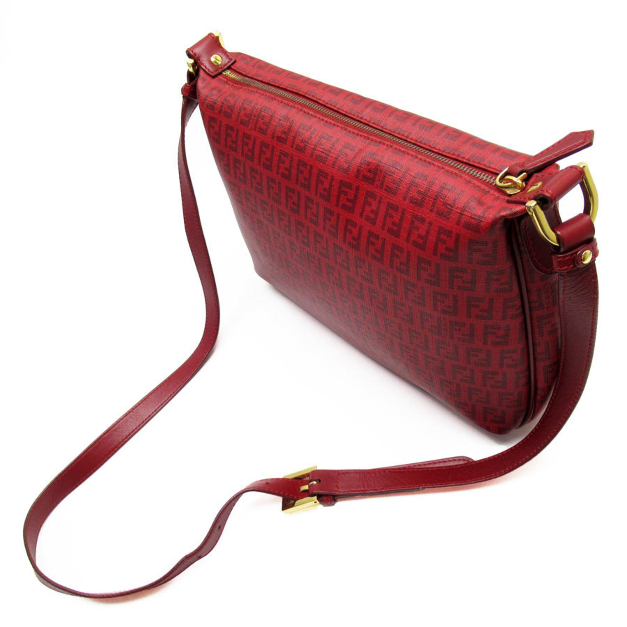 FENDI Shoulder Bag Zucchino PVC/Leather Dark Red Gold Women's w0170a
