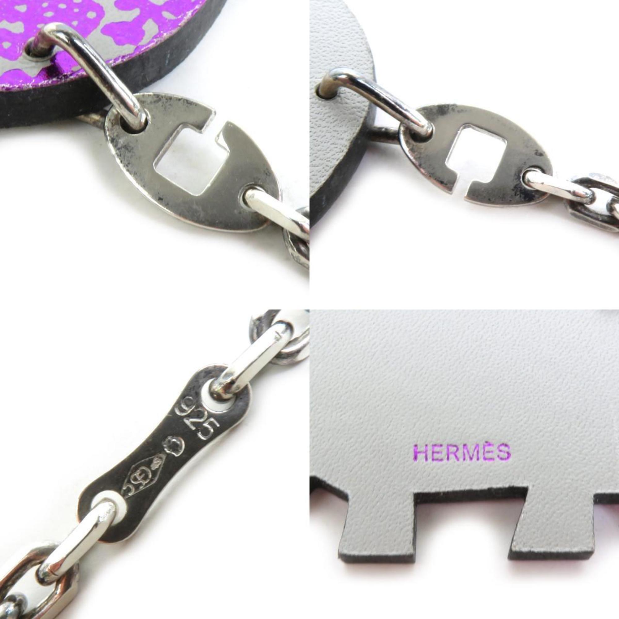 Hermes HERMES Charm Animal Motif Elephant Leather/Silver 925 Gray/Purple/Silver Women's e58572a