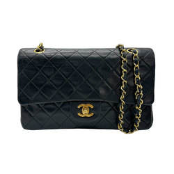 CHANEL Shoulder Bag Chain Matelasse Double Flap Leather/Metal Black/Gold Women's z0683