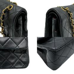 CHANEL Shoulder Bag Chain Matelasse Double Flap Leather/Metal Black/Gold Women's z0683