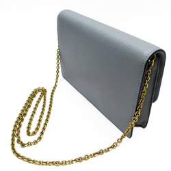 Christian Dior Wallet Chain Shoulder Bag Saddle Leather/Metal Blue Gray Women's w0219a