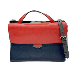 FENDI Shoulder Bag Handbag Leather Orange Red/Navy/Gray Silver Women's z0707
