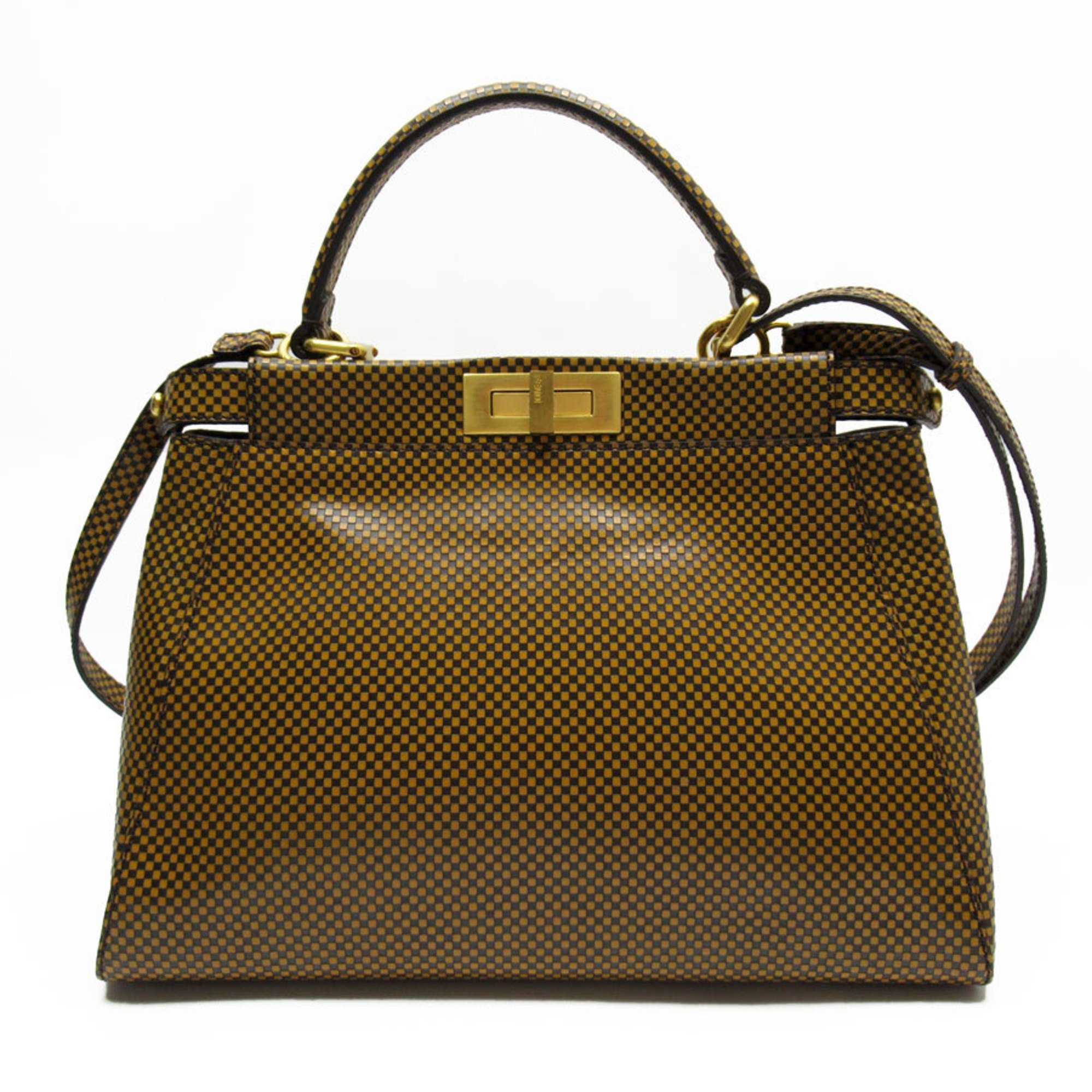 FENDI handbag shoulder bag peekaboo leather brown gold ladies w0189a