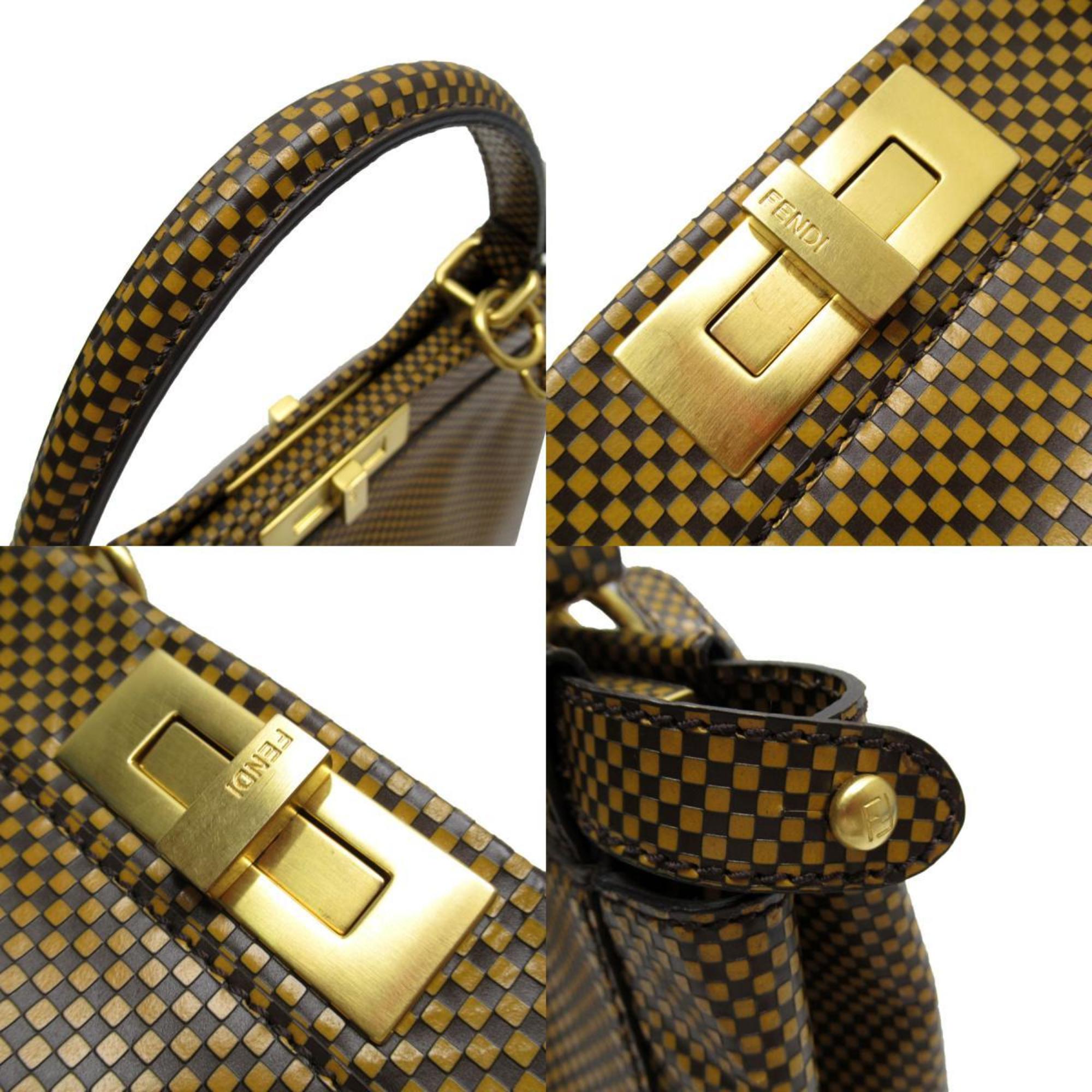 FENDI handbag shoulder bag peekaboo leather brown gold ladies w0189a