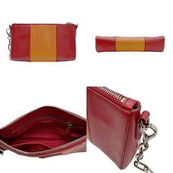 PRADA Shoulder bag Leather/Metal Red/Orange/Silver Women's z0716