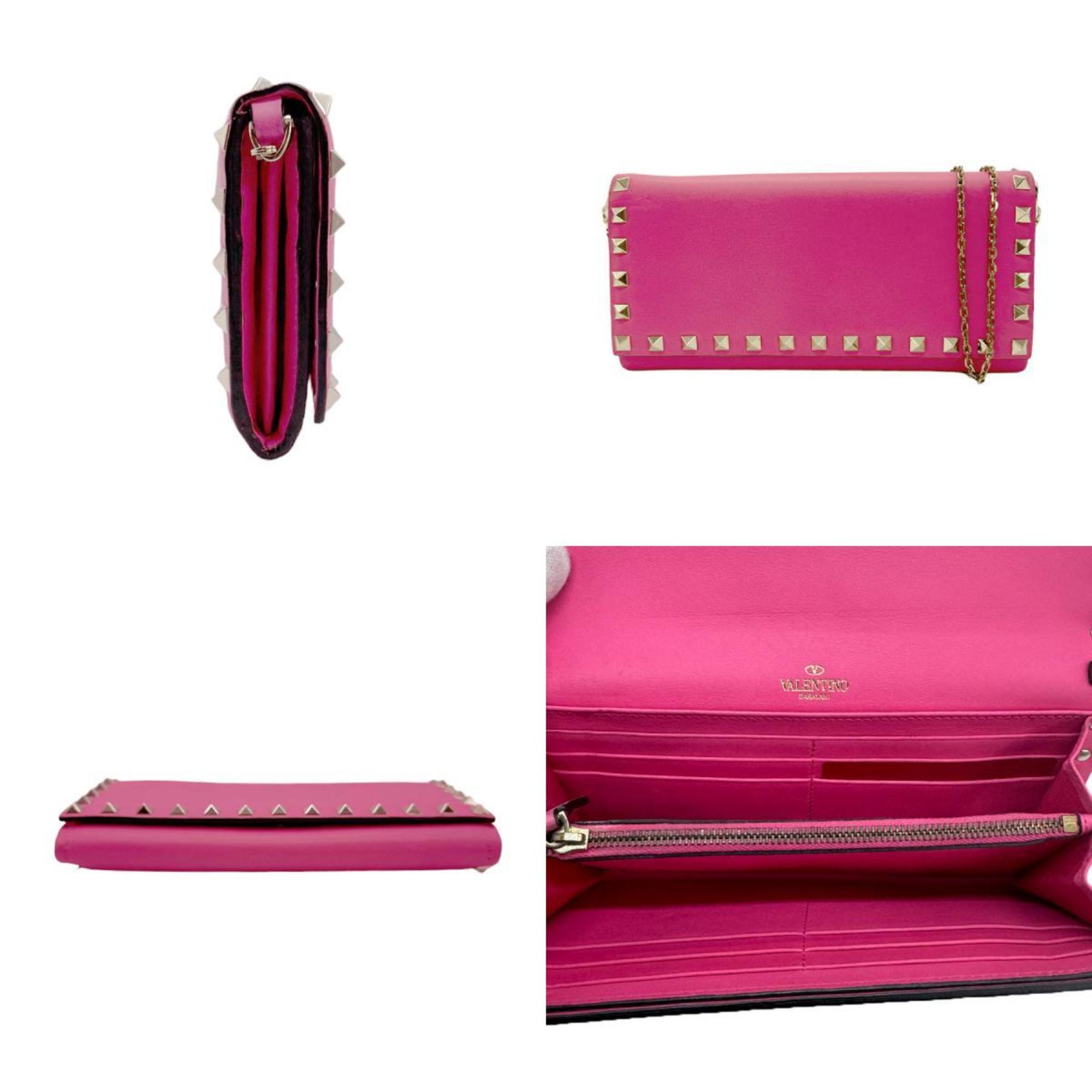 Valentino Garavani Chain Wallet Leather Pink Women's z0735