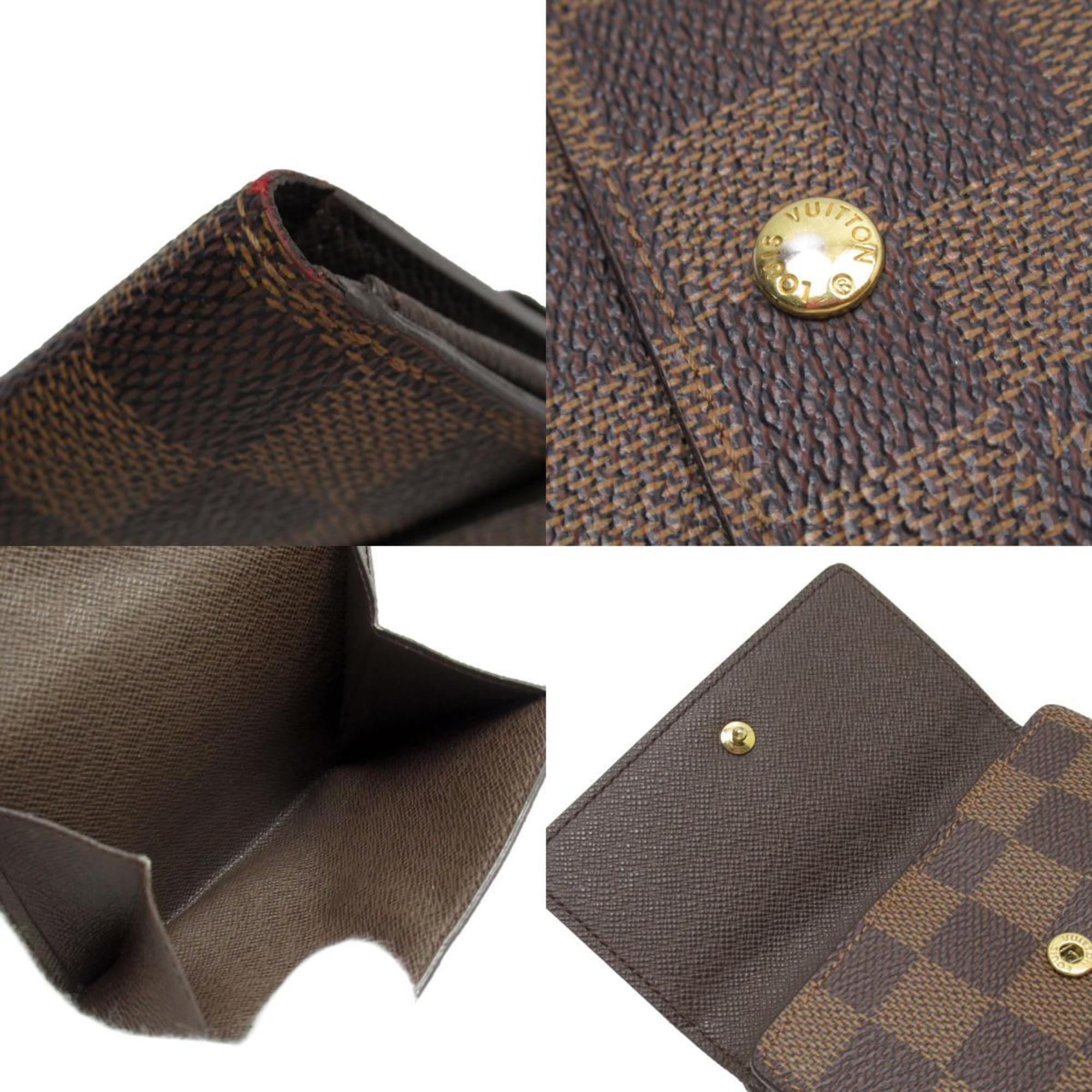 Louis Vuitton LOUIS VUITTON Tri-fold Wallet Damier Portefeuille Elise Canvas Brown Gold Unisex w0179a