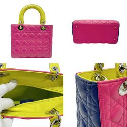 Christian Dior handbag shoulder bag Lady leather pink/green yellow/blue silver women's z0709