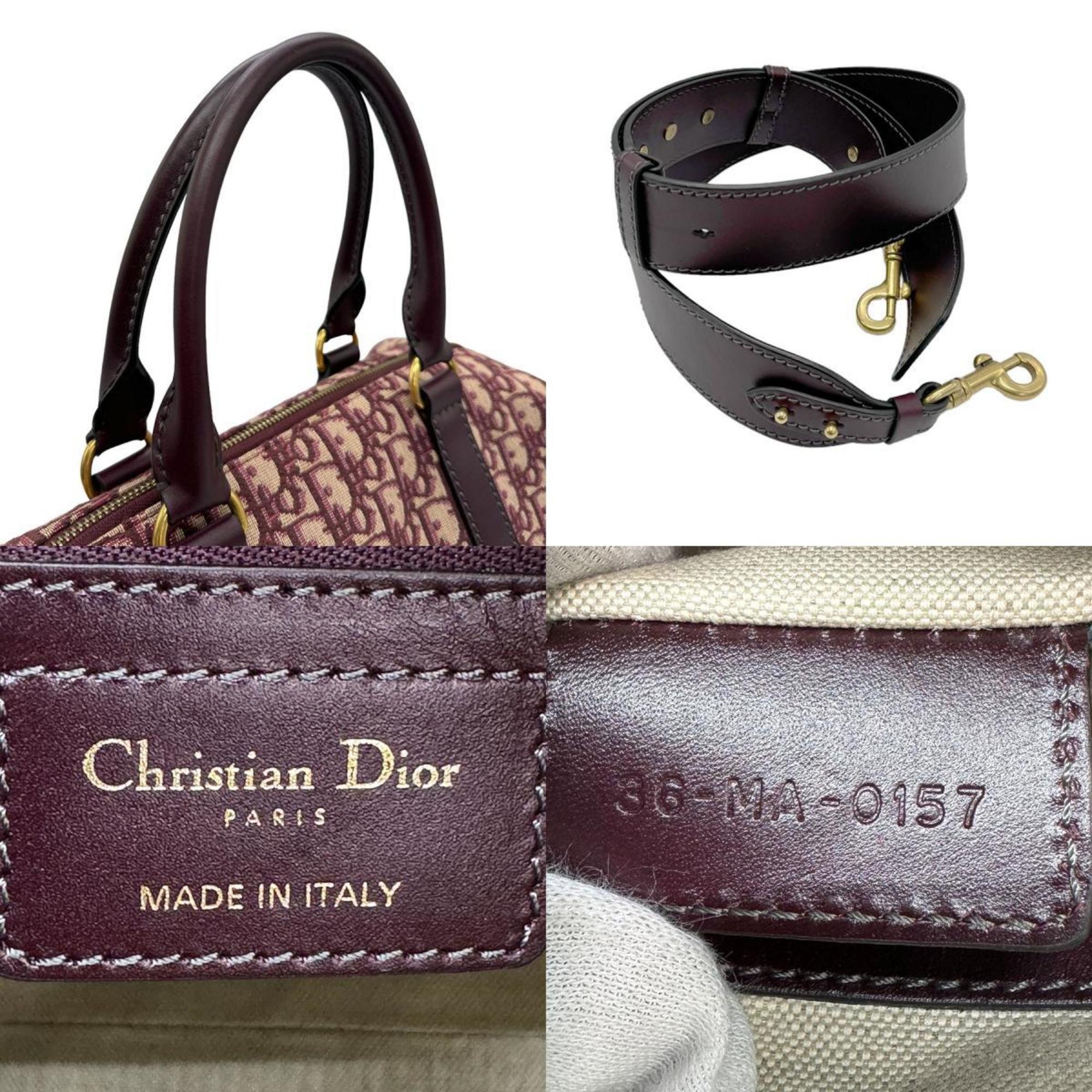 Christian Dior handbag shoulder bag Trotter canvas/leather Bordeaux gold women's z0743