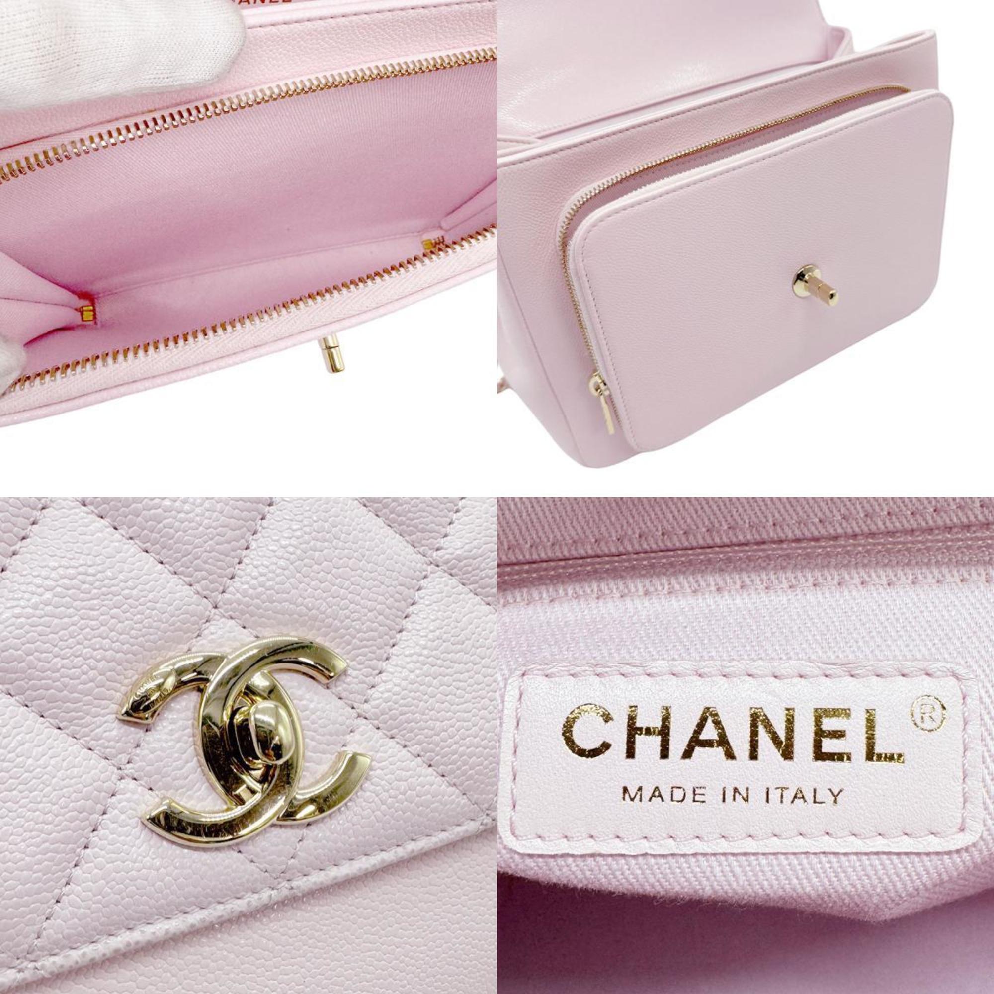 CHANEL Handbag Shoulder Bag Affinity Caviar Skin Leather Light Pink Women's z0702