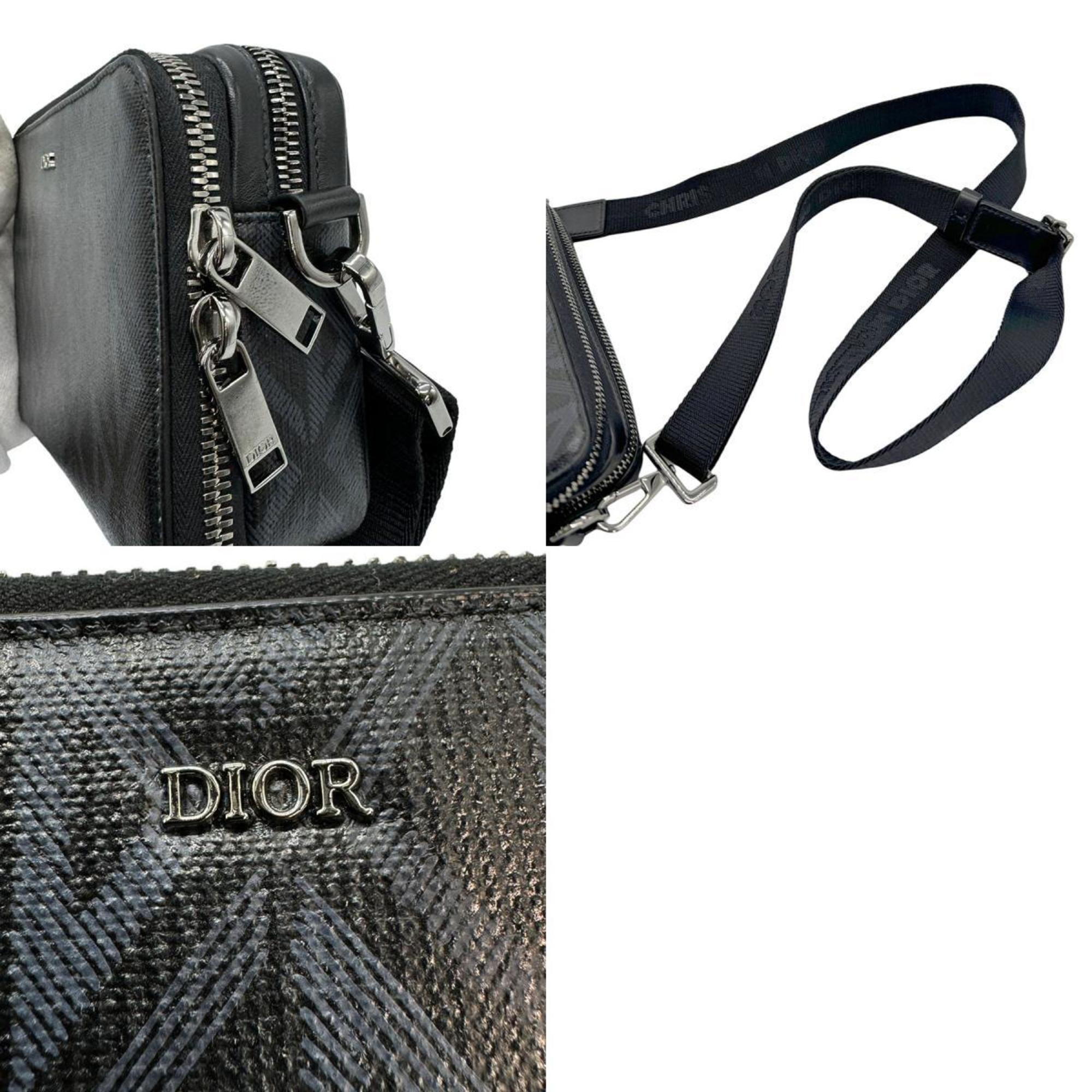 Christian Dior Dior Shoulder Bag CD Coated Canvas Black/Dark Grey Silver Men's z0713