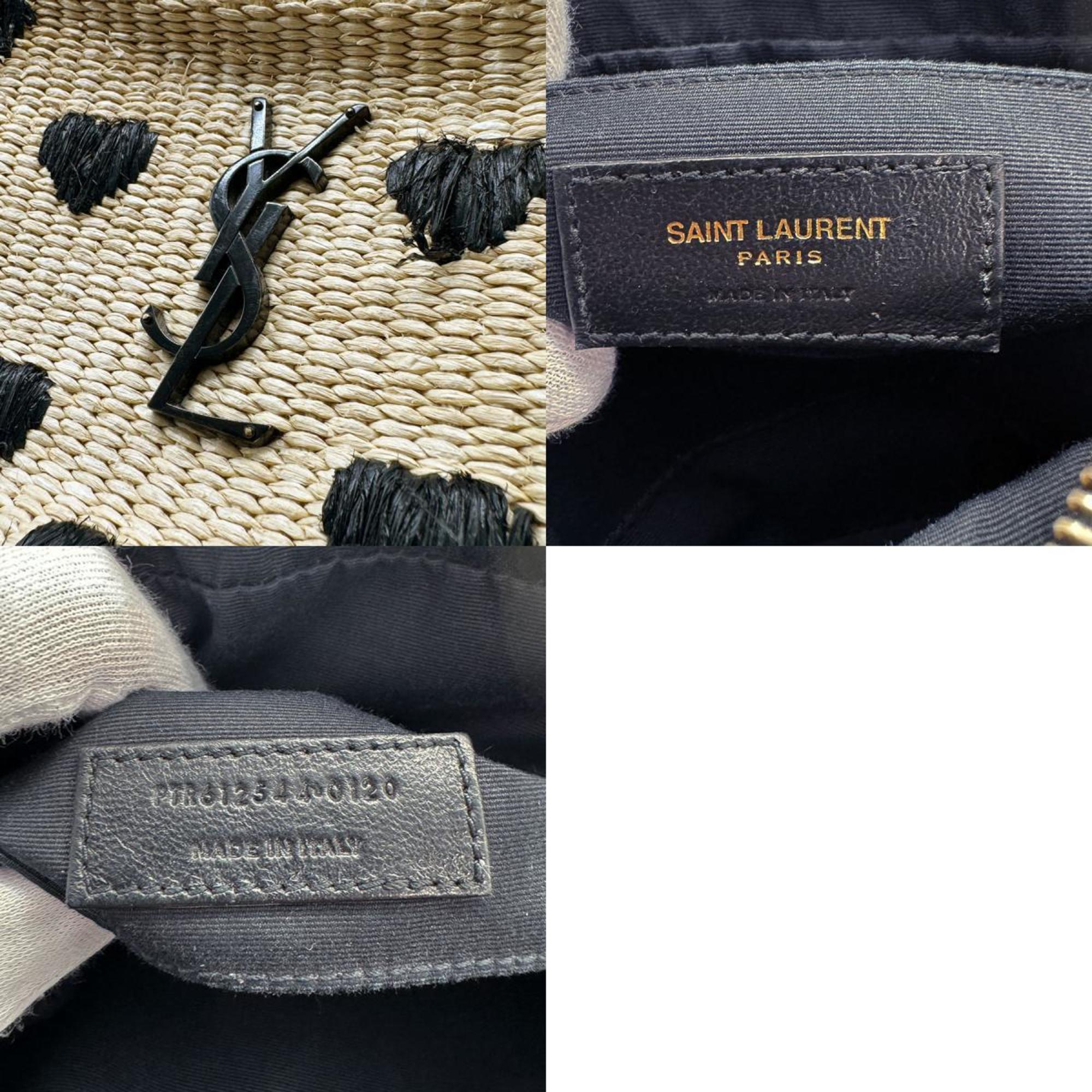 Saint Laurent SAINT LAURENT Shoulder Bag Raffia/Leather Beige x Black Women's 612544 z0435