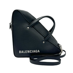 BALENCIAGA Handbag Shoulder Bag Triangle Duffle Leather Black Silver Women's z0704