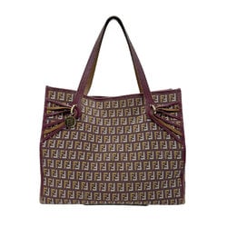 FENDI Tote Bag Handbag Zucchino Canvas/Leather Wine Red Unisex z0642