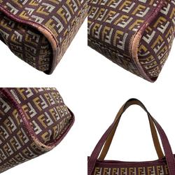 FENDI Tote Bag Handbag Zucchino Canvas/Leather Wine Red Unisex z0642