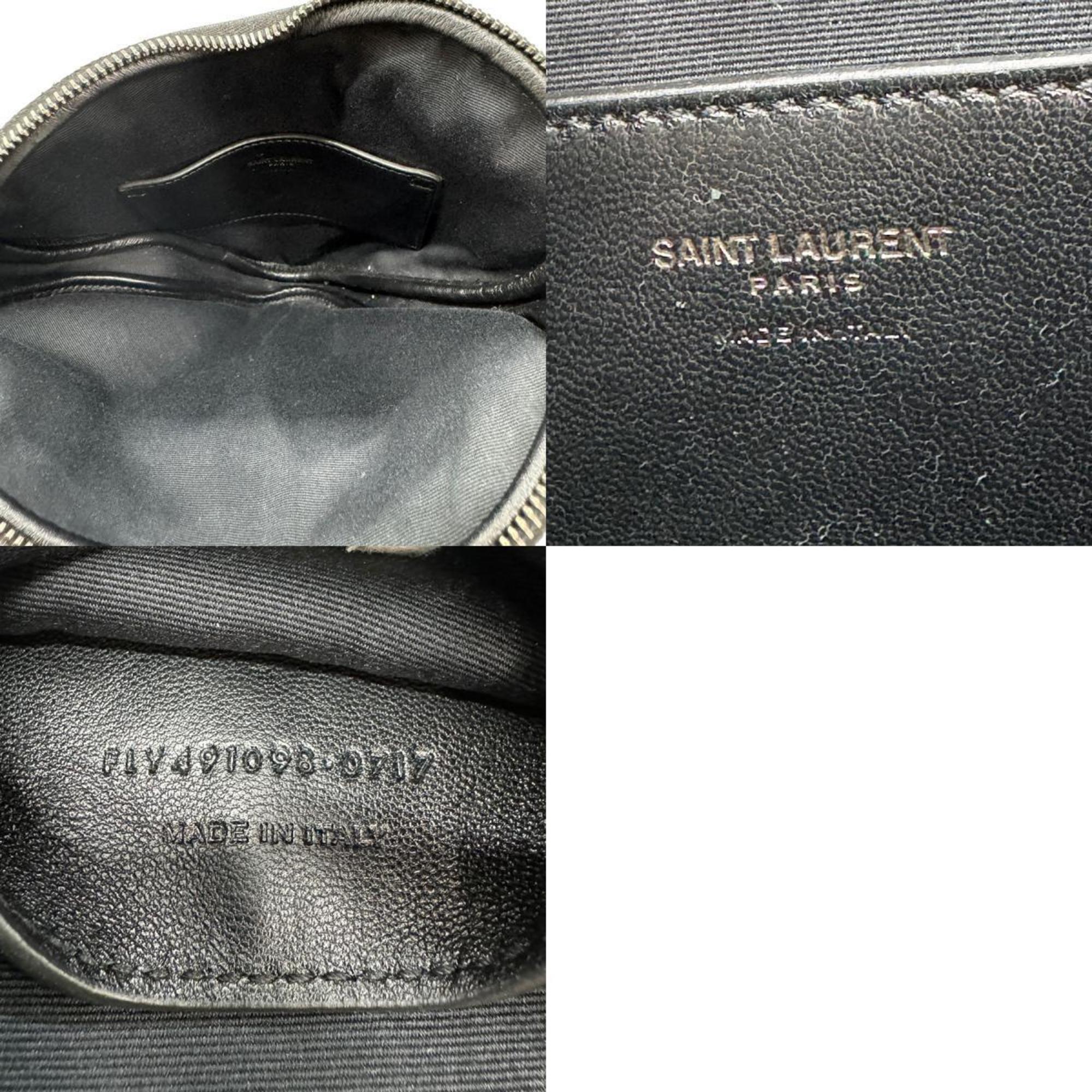 Saint Laurent Clutch Bag Leather Black x Blue Women's z0619