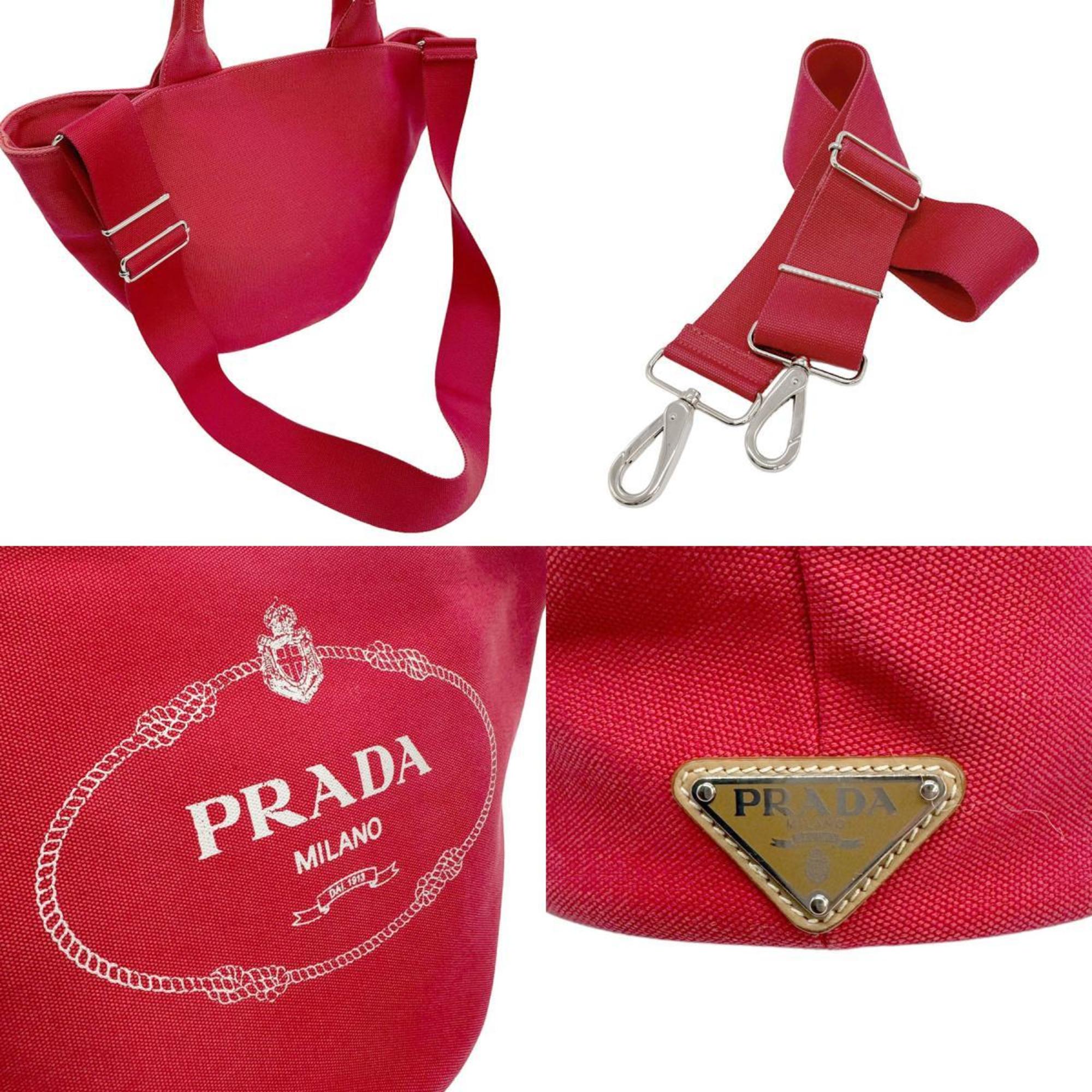 PRADA Handbag Shoulder Bag Canapa Canvas Red Women's 1BG186 z0740