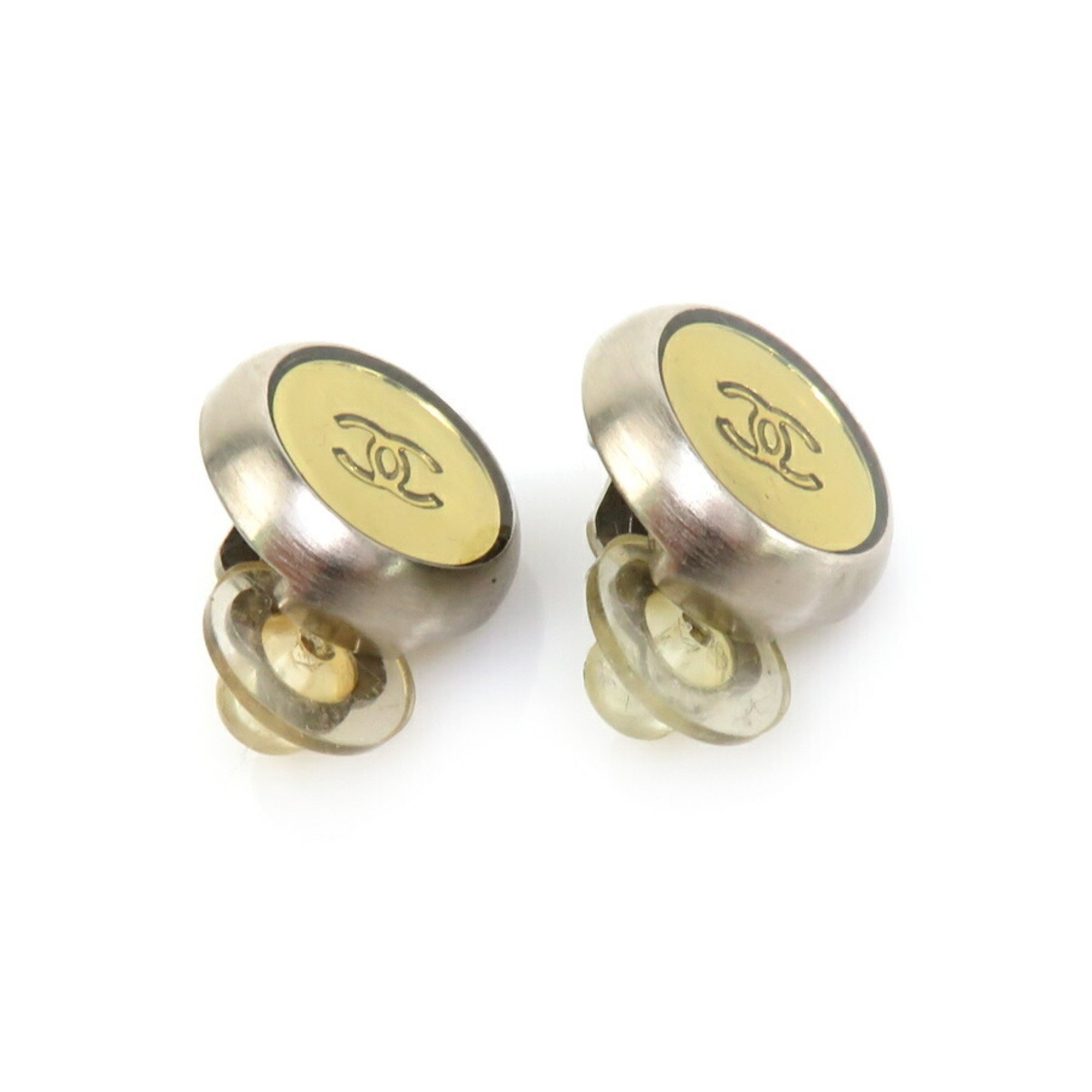 CHANEL Coco Mark Metal Earrings Silver x Gold Women's h30278f