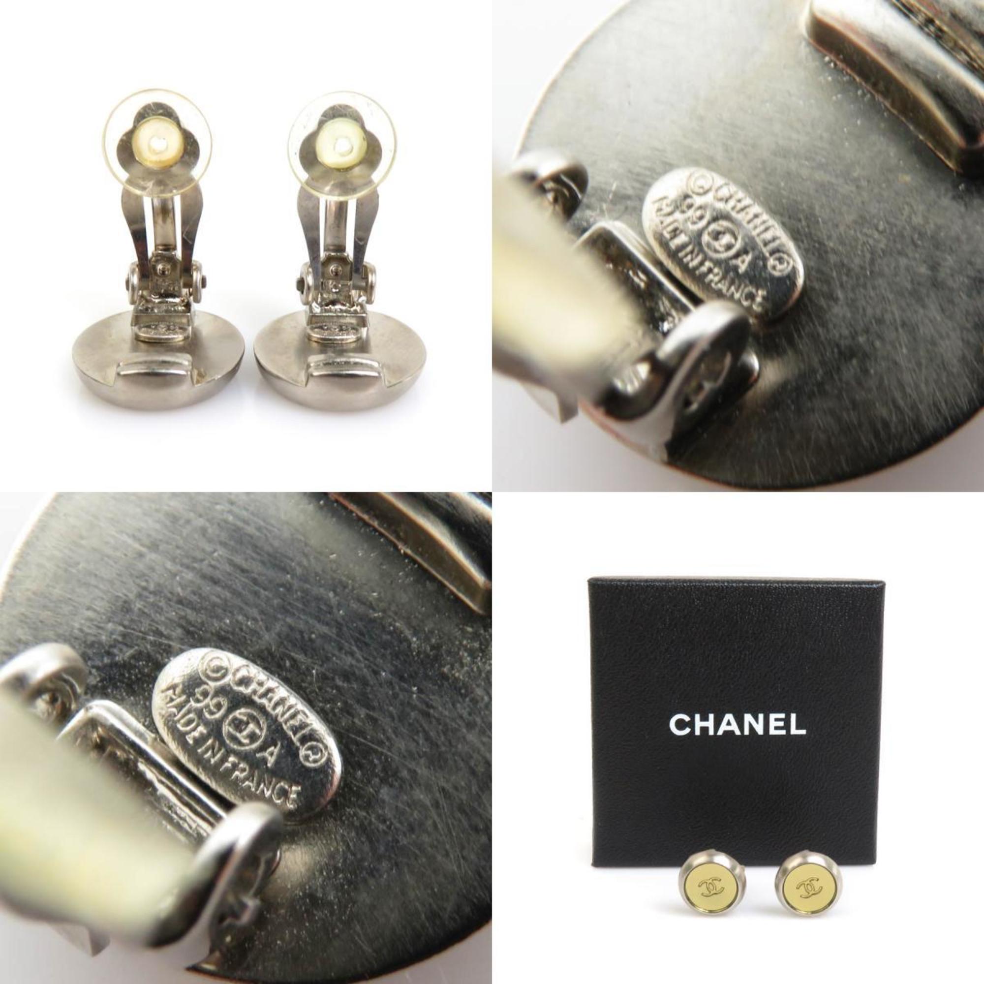 CHANEL Coco Mark Metal Earrings Silver x Gold Women's h30278f