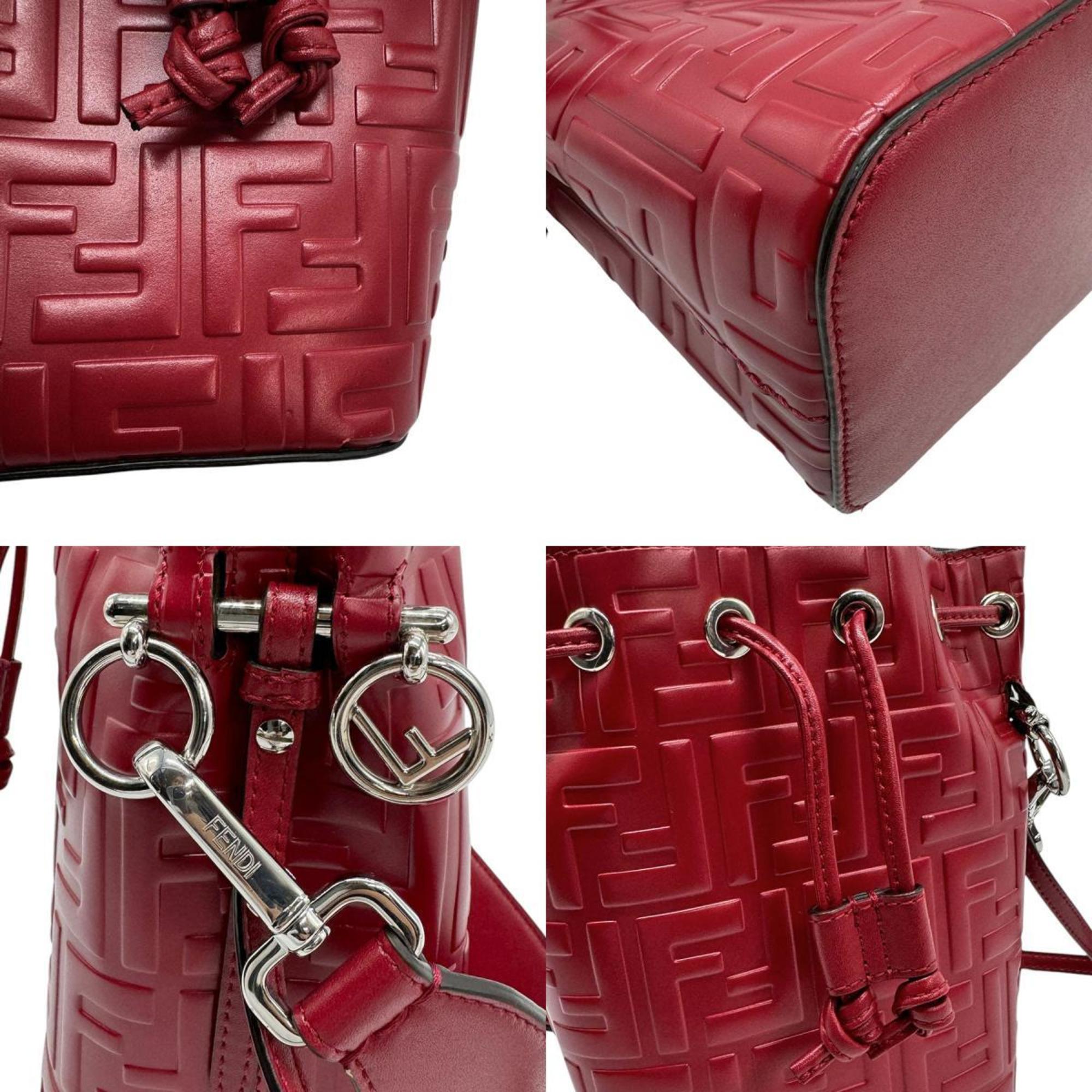FENDI Shoulder Bag Handbag Montresor Leather Dark Red Silver Women's z0708