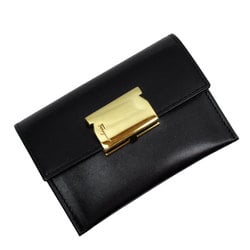 Salvatore Ferragamo Card Case, Business Holder, Coin Wallet, Leather, Black, Gold, Women's, w0177f