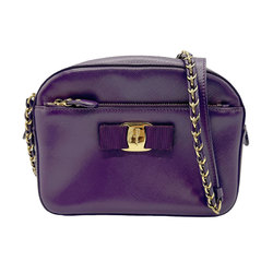 Salvatore Ferragamo Shoulder Bag Vara Ribbon Leather/Metal Purple/Gold Women's z0712