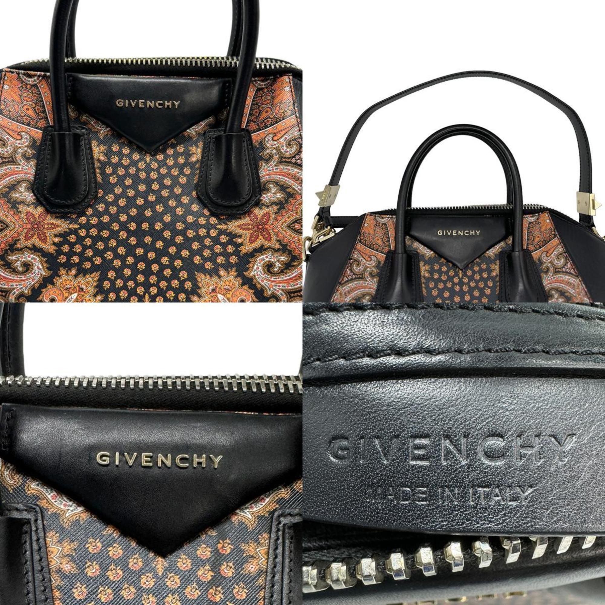 Givenchy Antigona Handbag Shoulder Bag Leather Black x Orange Women's z0699