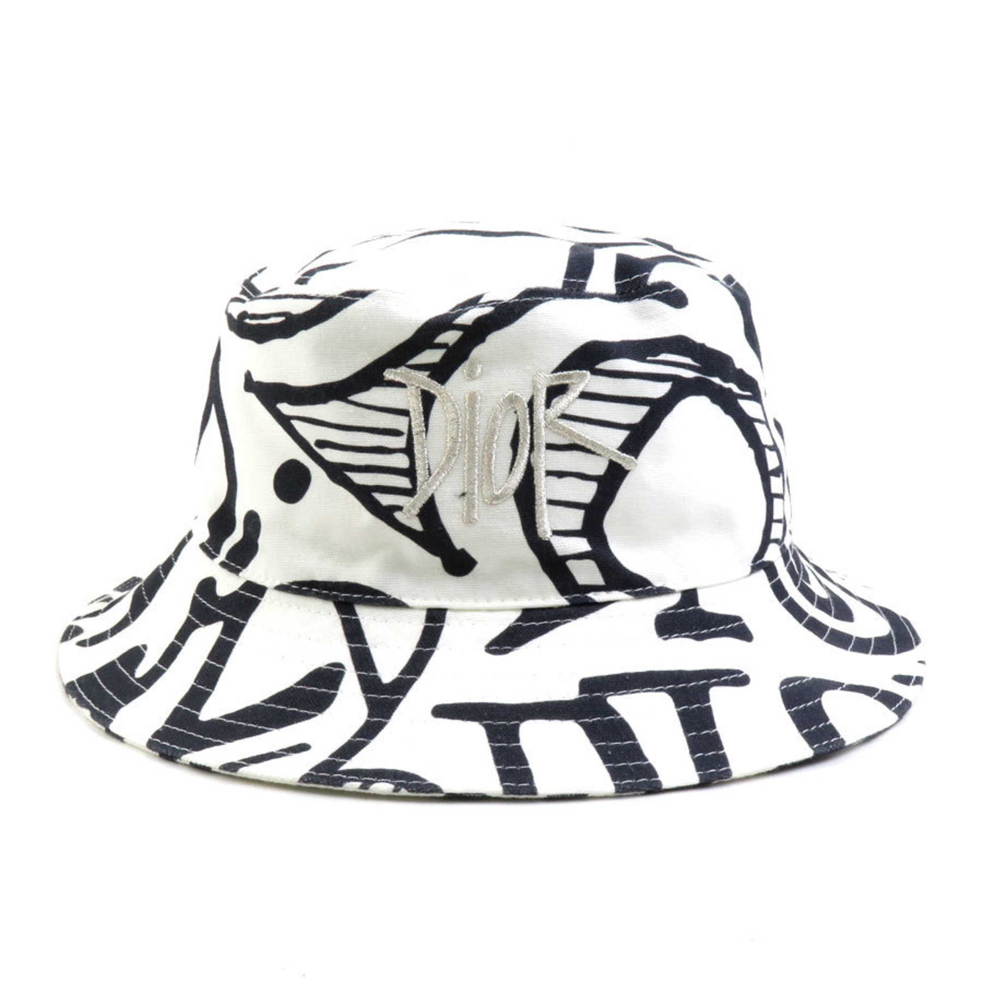 Christian Dior Hat Bucket Cotton White/Navy Women's e58594i