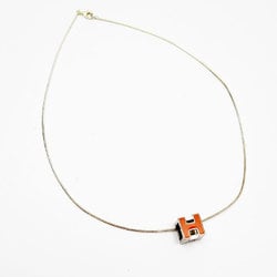 Hermes HERMES Necklace H Cube Cage d'Ash Metal/Enamel Silver/Orange Women's w0185j