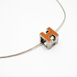 Hermes HERMES Necklace H Cube Cage d'Ash Metal/Enamel Silver/Orange Women's w0185j