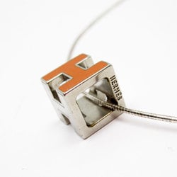 Hermes HERMES Necklace H Cube Cage d'Ash Metal/Enamel Silver/Orange Women's w0185j