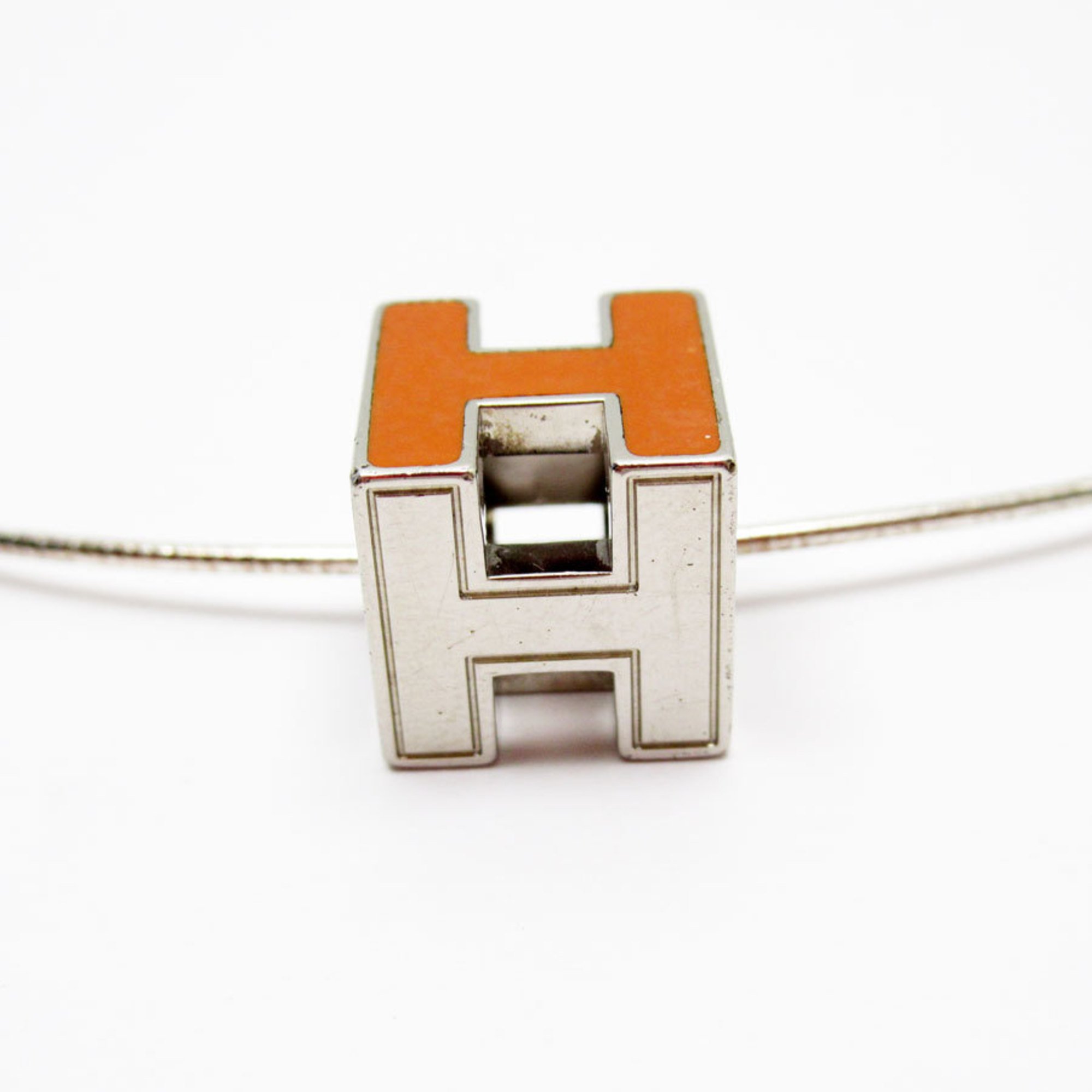 Hermes HERMES Necklace H Cube Cage d'Ash Metal/Enamel Silver/Orange Women's w0185j