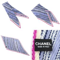 CHANEL Scarf Muffler Pleated Silk Blue/Multicolor Women's e58588a