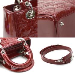 Christian Dior handbag shoulder bag Lady patent leather dark red silver women's e58587f