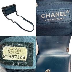 CHANEL Shoulder Bag Boy Chanel Leather Navy Women's z0734