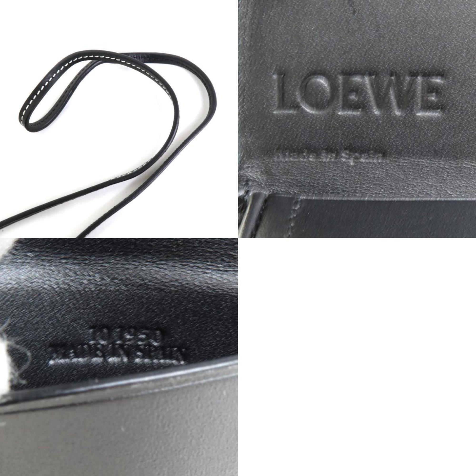 LOEWE coin case wallet shoulder pouch heel leather black silver ladies e58571a