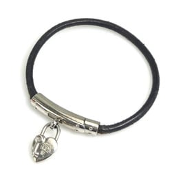 Hermes HERMES bracelet with cadena charm motif, leather/metal, black/silver, for women, e58573a