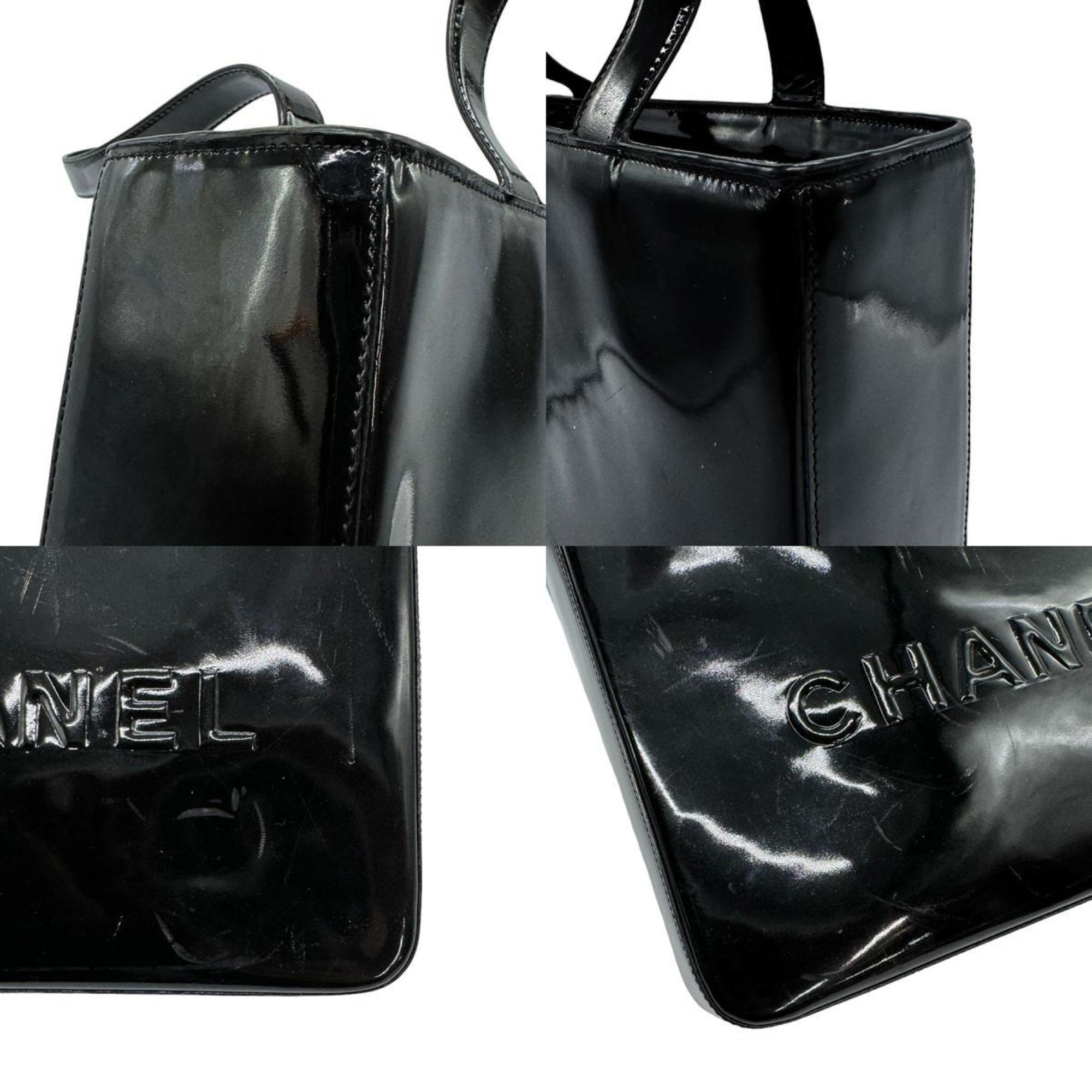 CHANEL handbag patent leather black ladies z0615
